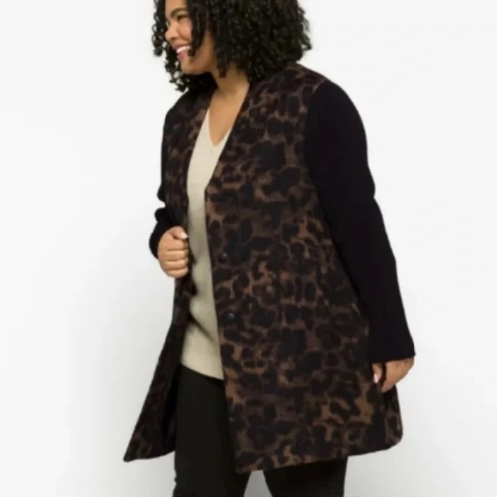 Kenneth Cole New York NWT Leopard Rib Sleeve Double Face Coat 2X